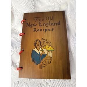 Fine Old New England Recipes Cookbook Wood Cover Vintage 1979